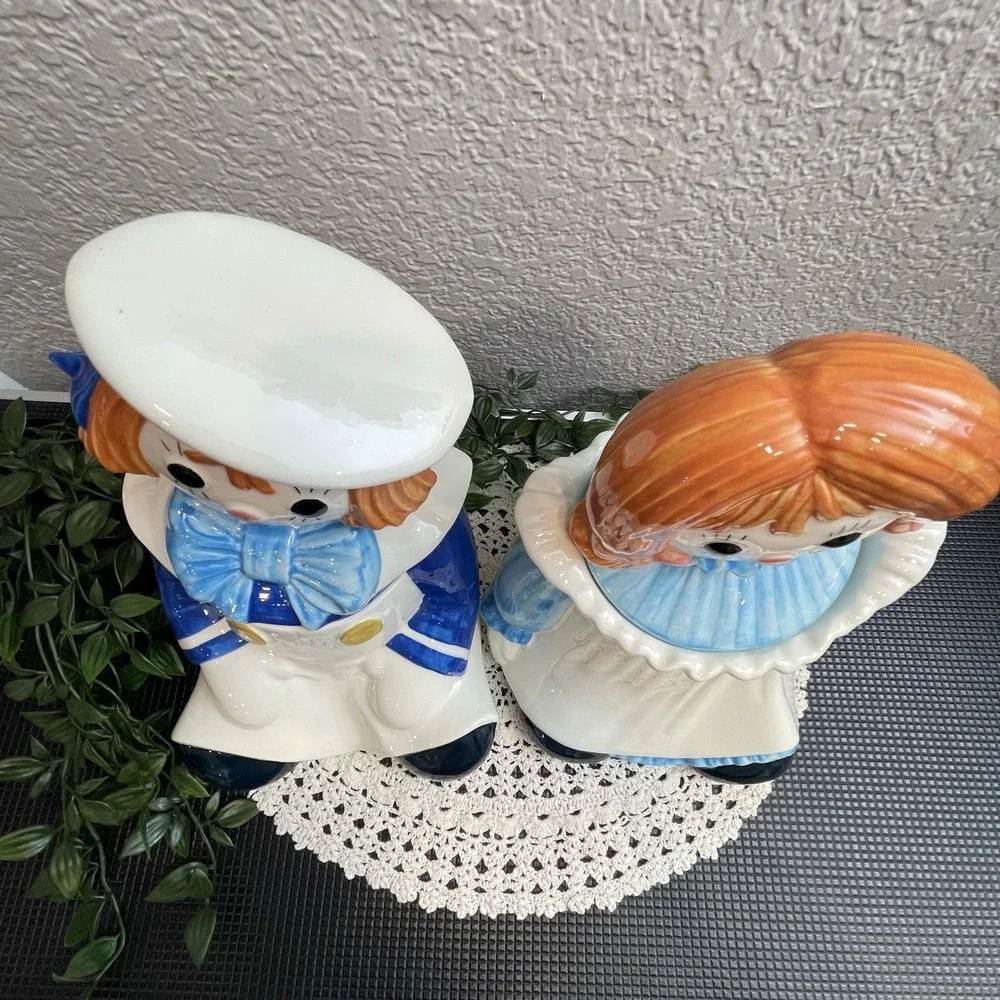 Vtg Metlox Poppytrail Raggedy Ann & Andy Ceramic Cookie Jars Pair Ca Pottery 60s